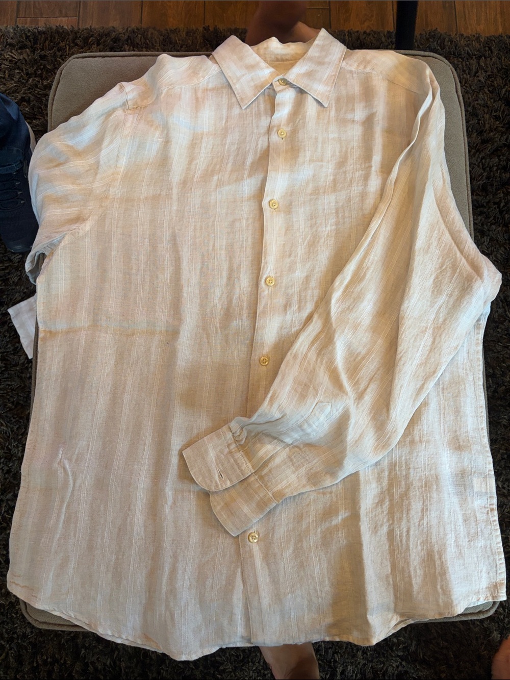 Claiborne Men's Light Cream Linen Button-Down Shirt